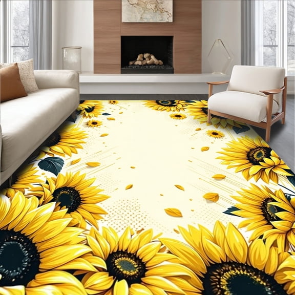 ODIKA 2'x3' Machine Washable Non-Slip Area Rug, Summer Sunshine High Traffic Rug, Yellow, 66150