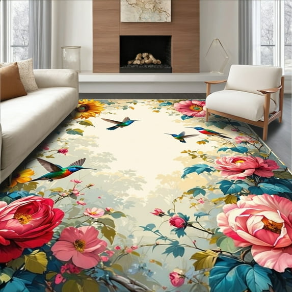 ODIKA 4'x6' Machine Washable Non-Slip Area Rug, Summery Floralist ...