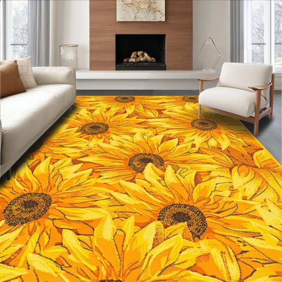 Flatwoven High Traffic Area Rug, Sunflower Art Rug, Non Slip, Stain Resistant, Washable Area Rugs for Living Room, Bedroom(Yellow, 3X5)
