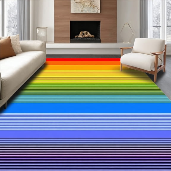 ODIKA 4'x6' Machine Washable Non-Slip Area Rug, Sunshine With Bright Colorful Stripe Design High Traffic Rug, Red, 78943