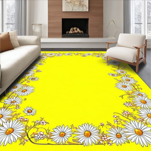 Flatwoven High Traffic Area Rug, Sunshine Yellow Picnic Blanket Extra Large Waterproof, Non Slip, Stain Resistant, Washable Area Rugs for Living Room, Bedroom(Yellow, 2X3)
