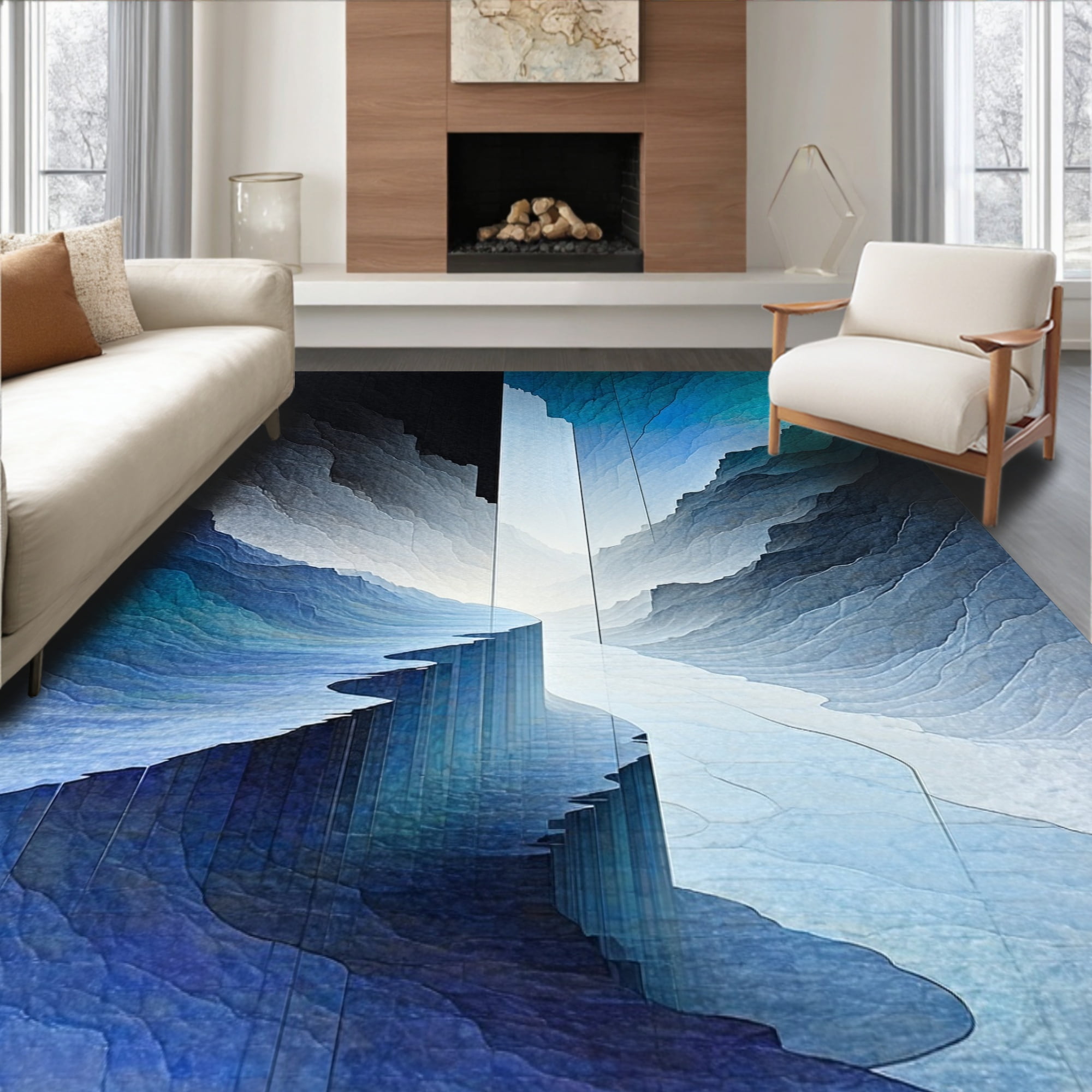 Flatwoven High Traffic Area Rug, Surreal Whorl and Shattered Mirror ...