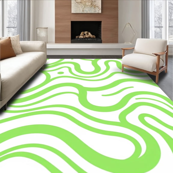 Flatwoven High Traffic Area Rug, Swirling Rainbow Waves Abstract Contemporary Accent, Non Slip, Stain Resistant, Washable Area Rugs for Living Room, Bedroom(Green, 2X3)