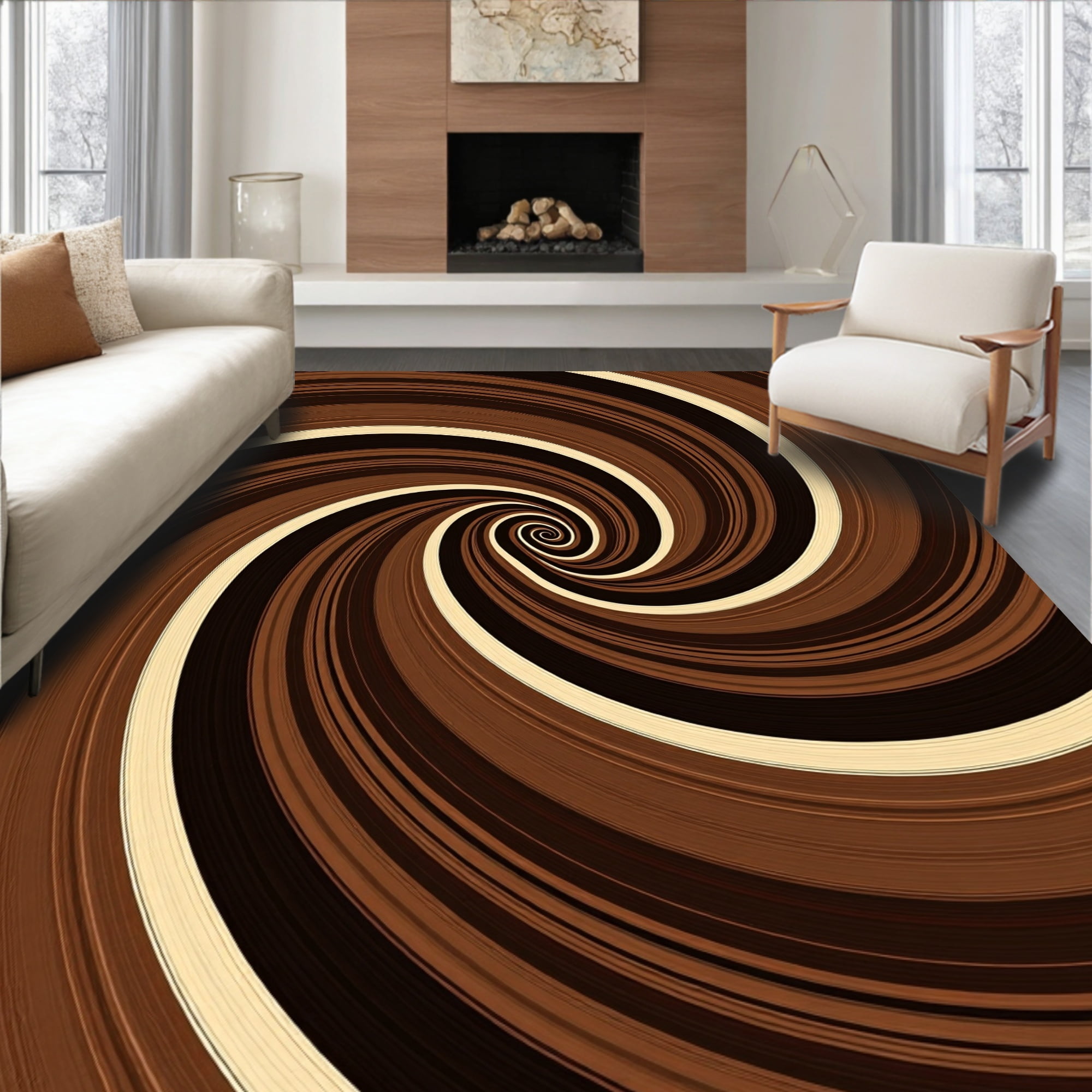 Flatwoven High Traffic Area Rug, Swirling Vortex High Pile Shag with ...
