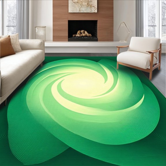 Flatwoven High Traffic Area Rug, Swirling Vortex Retro Inspired Design, Non Slip, Stain Resistant, Washable Area Rugs for Living Room, Bedroom(Green, 2X3)