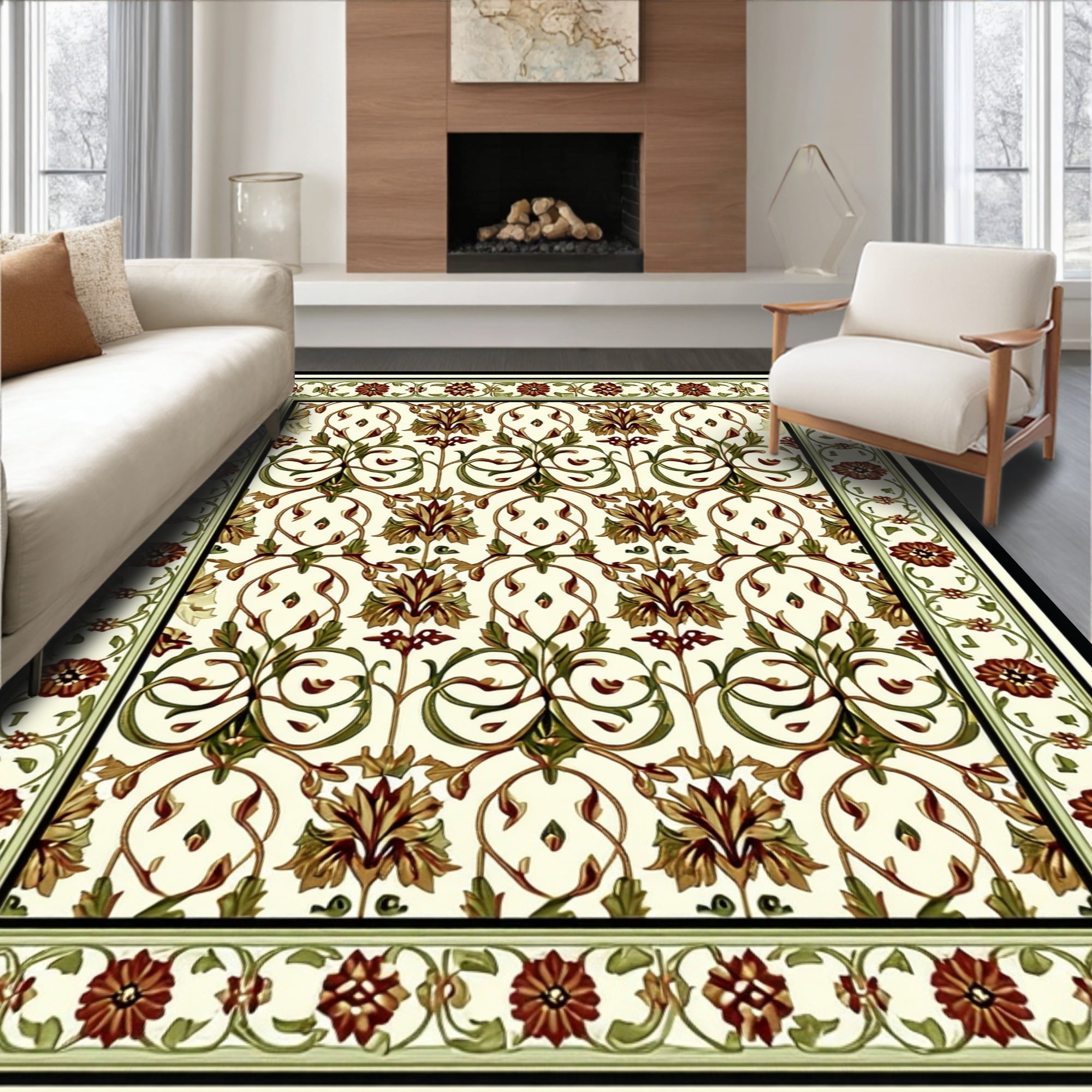 Flatwoven High Traffic Area Rug, Symmetrical Arabesque Motif with ...