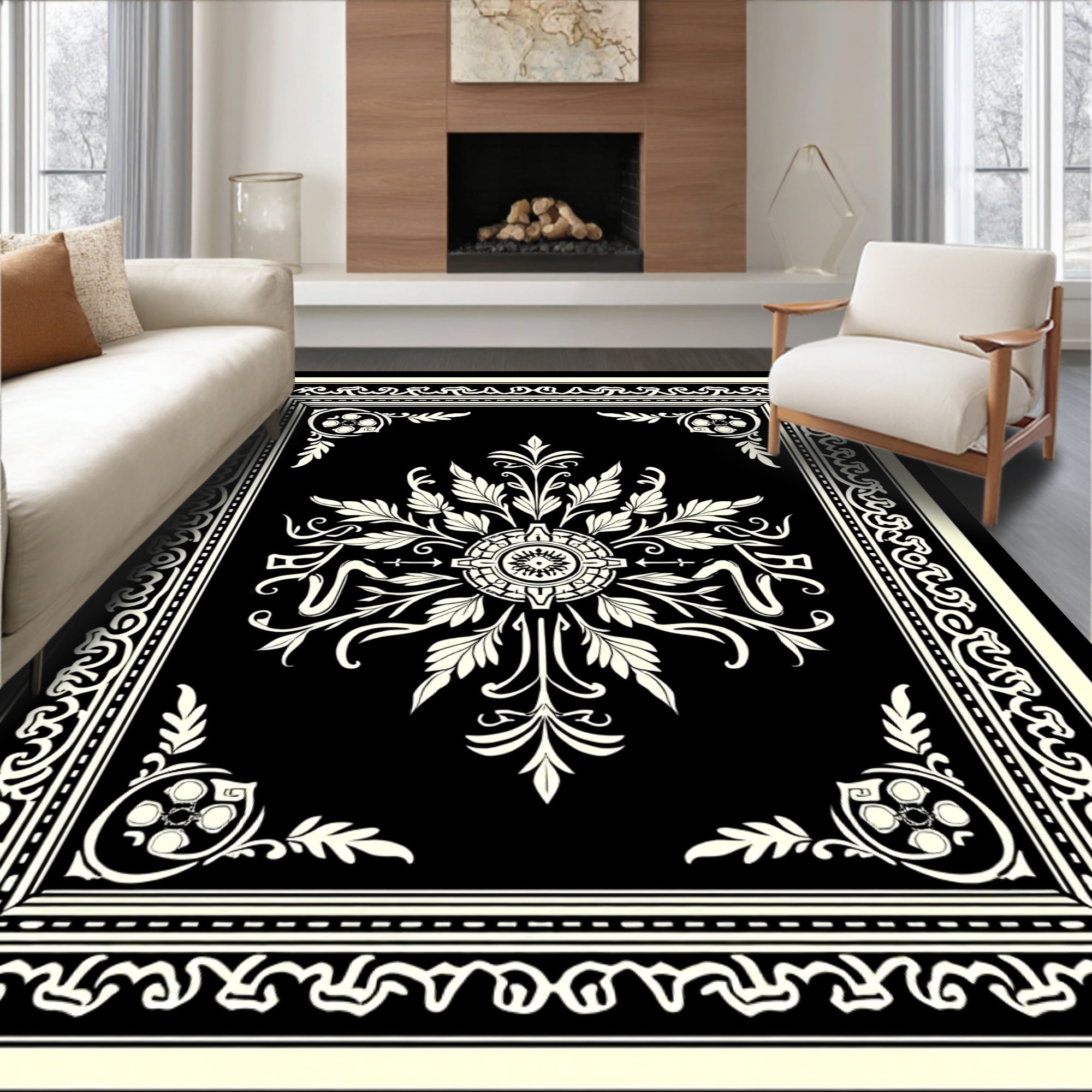 Flatwoven High Traffic Area Rug, Symmetrical Floral Crest with ...