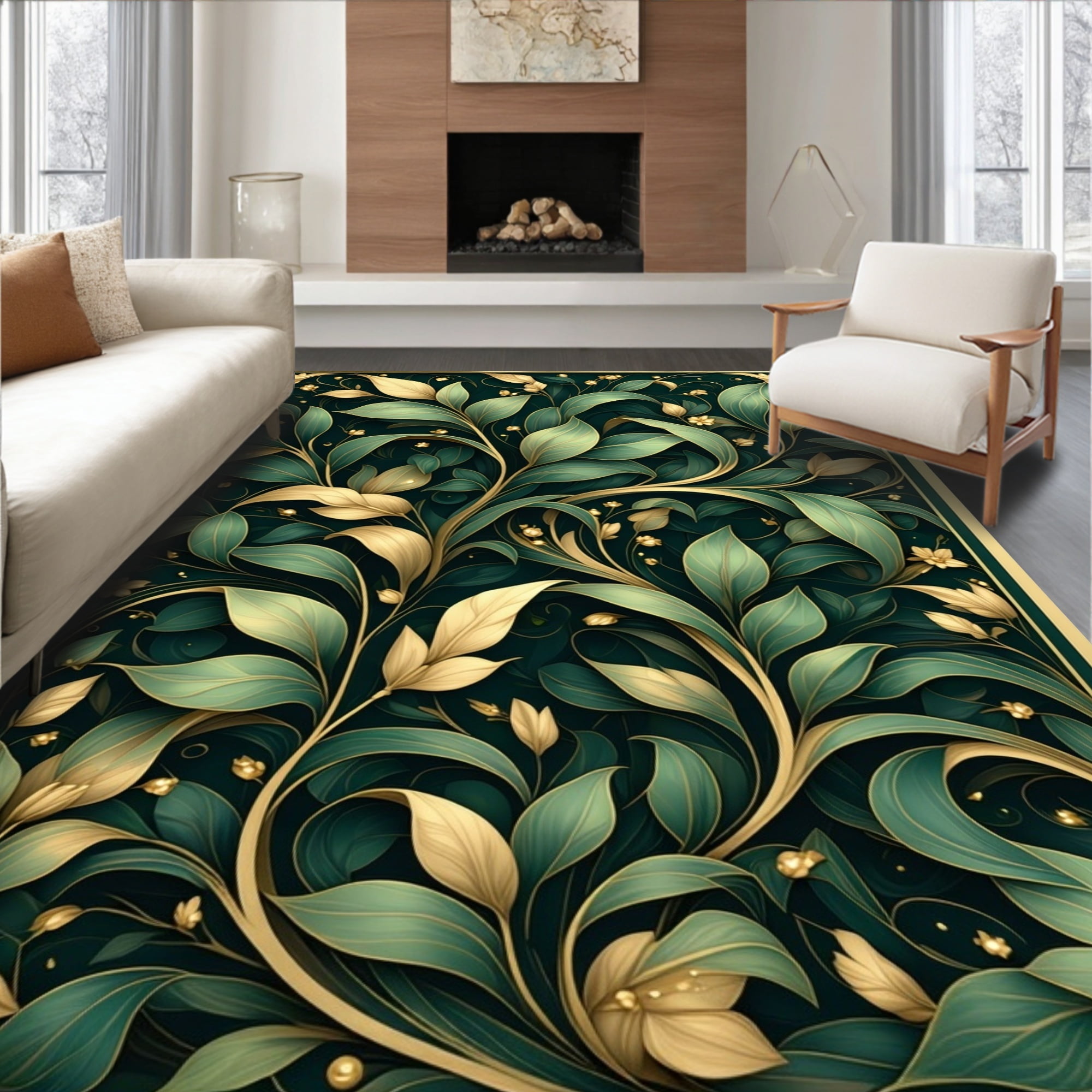 Flatwoven High Traffic Area Rug, Symmetrical Leaf Cluster Design with ...