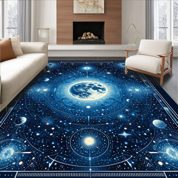 ODIKA 5'x7' Machine Washable Non-Slip Area Rug, System Galaxy High Traffic Rug, Blue, 83946
