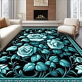 thumbnail image 1 of Flatwoven High Traffic Area Rug, Teal and Black Blossom Harmony, Non Slip, Stain Resistant, Washable Area Rugs for Living Room, Bedroom(Blue, 5X7), 1 of 8