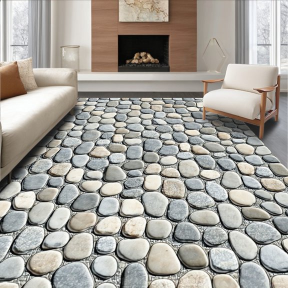 Flatwoven High Traffic Area Rug, Textured Pebble Stone Area Grey Beige, Non Slip, Stain Resistant, Washable Area Rugs for Living Room, Bedroom(Gray, 2X3)