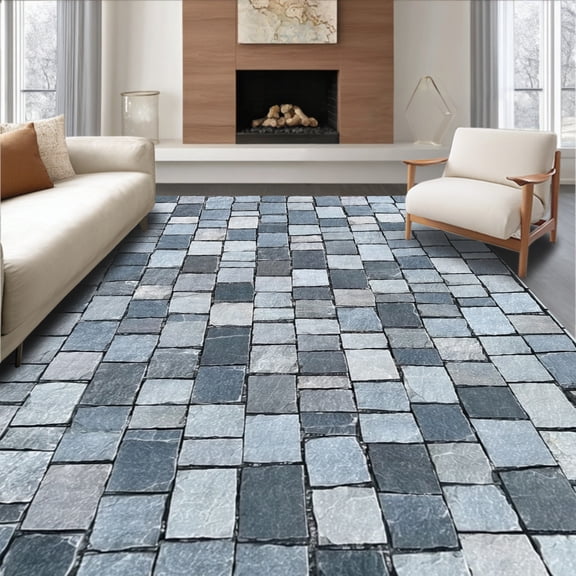 ODIKA 2'x3' Machine Washable Non-Slip Area Rug, Textured Stone High Traffic Rug, Gray, 67666