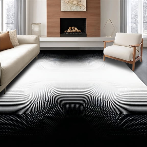 ODIKA 2'x3' Machine Washable Non-Slip Area Rug, Textured Wave High Traffic Rug, Black, 129540