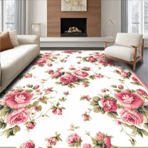 Flatwoven High Traffic Area Rug, Timeless Botanical Round Statement, Non Slip, Stain Resistant, Washable Area Rugs for Living Room, Bedroom(White, 4X6)