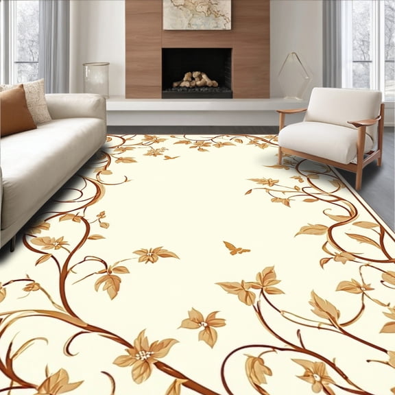 Flatwoven High Traffic Area Rug, Timeless Botanical Vine Scroll Decorative, Non Slip, Stain Resistant, Washable Area Rugs for Living Room, Bedroom(Beige, 8X10)