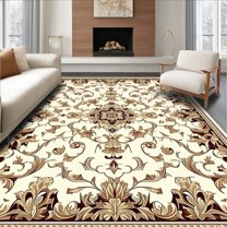 Flatwoven High Traffic Area Rug, Timeless Treasure Arabesque Scroll With Ornate Detailing, Non Slip, Stain Resistant, Washable Area Rugs for Living Room, Bedroom(Beige, 4X6)