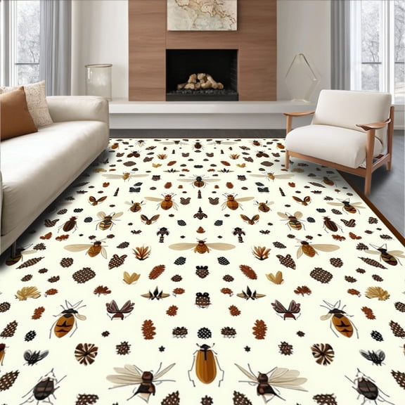 Flatwoven High Traffic Area Rug, Timeless Vintage Floral Elements, Non Slip, Stain Resistant, Washable Area Rugs for Living Room, Bedroom(Beige, 2X3)