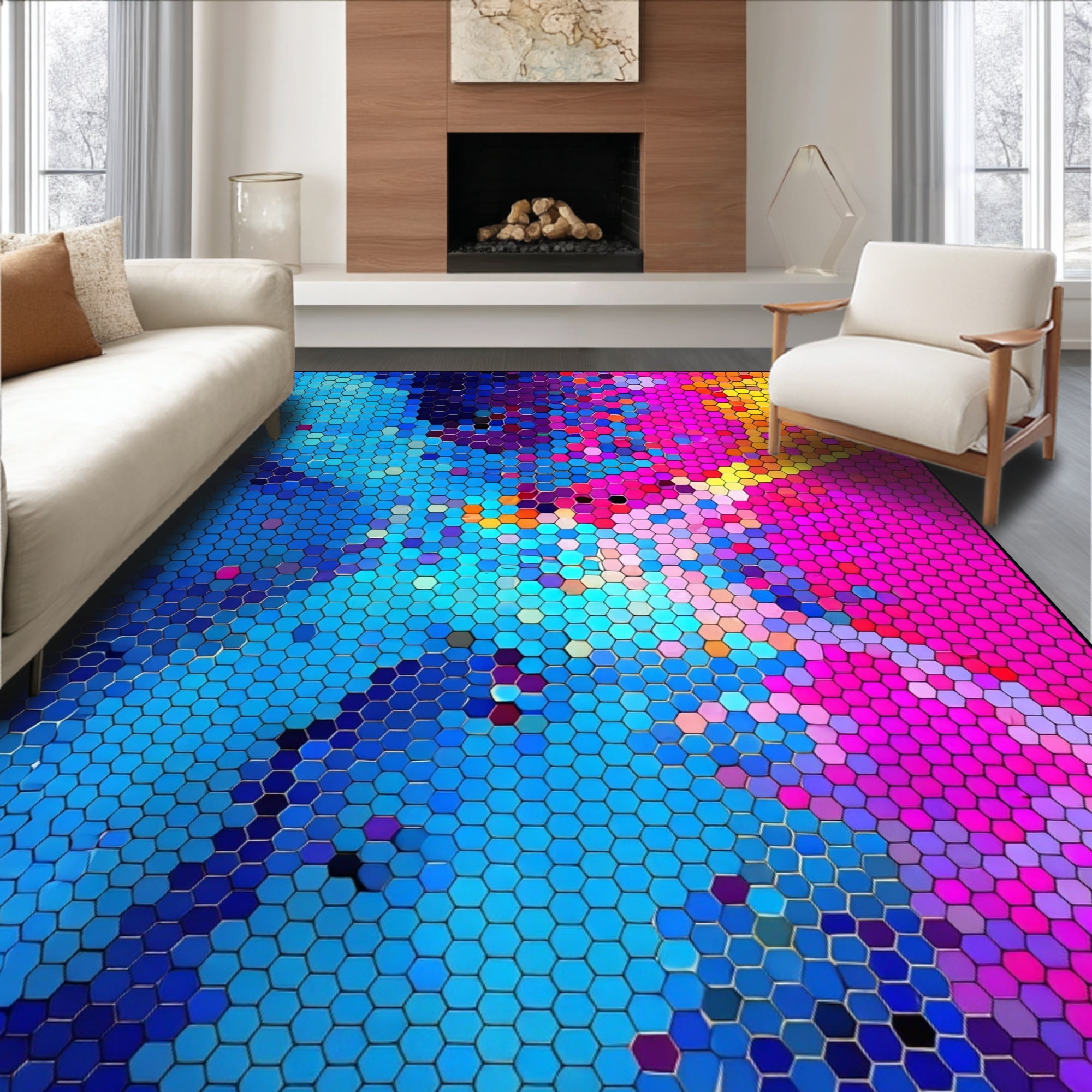 ODIKA 8'x10' Machine Washable Non-Slip Area Rug, Topological Honeycomb ...
