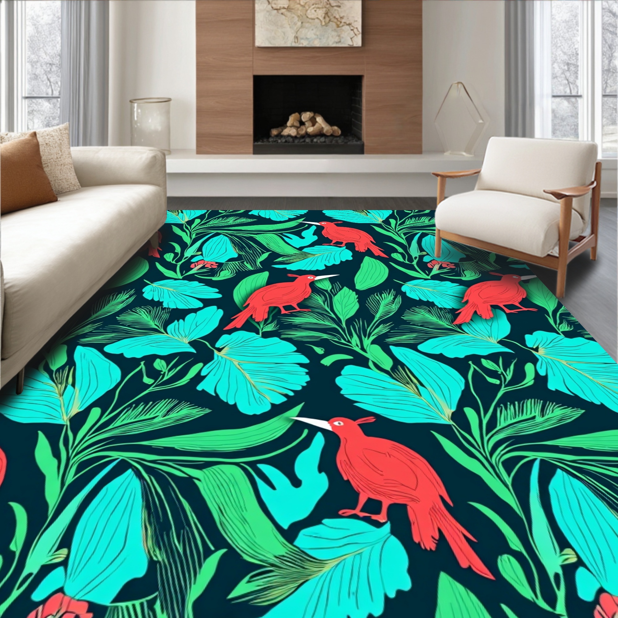 Lush Rugs Flatwoven High Traffic Area Rug, Tropical Bird & Leaf Lush Foliage ...