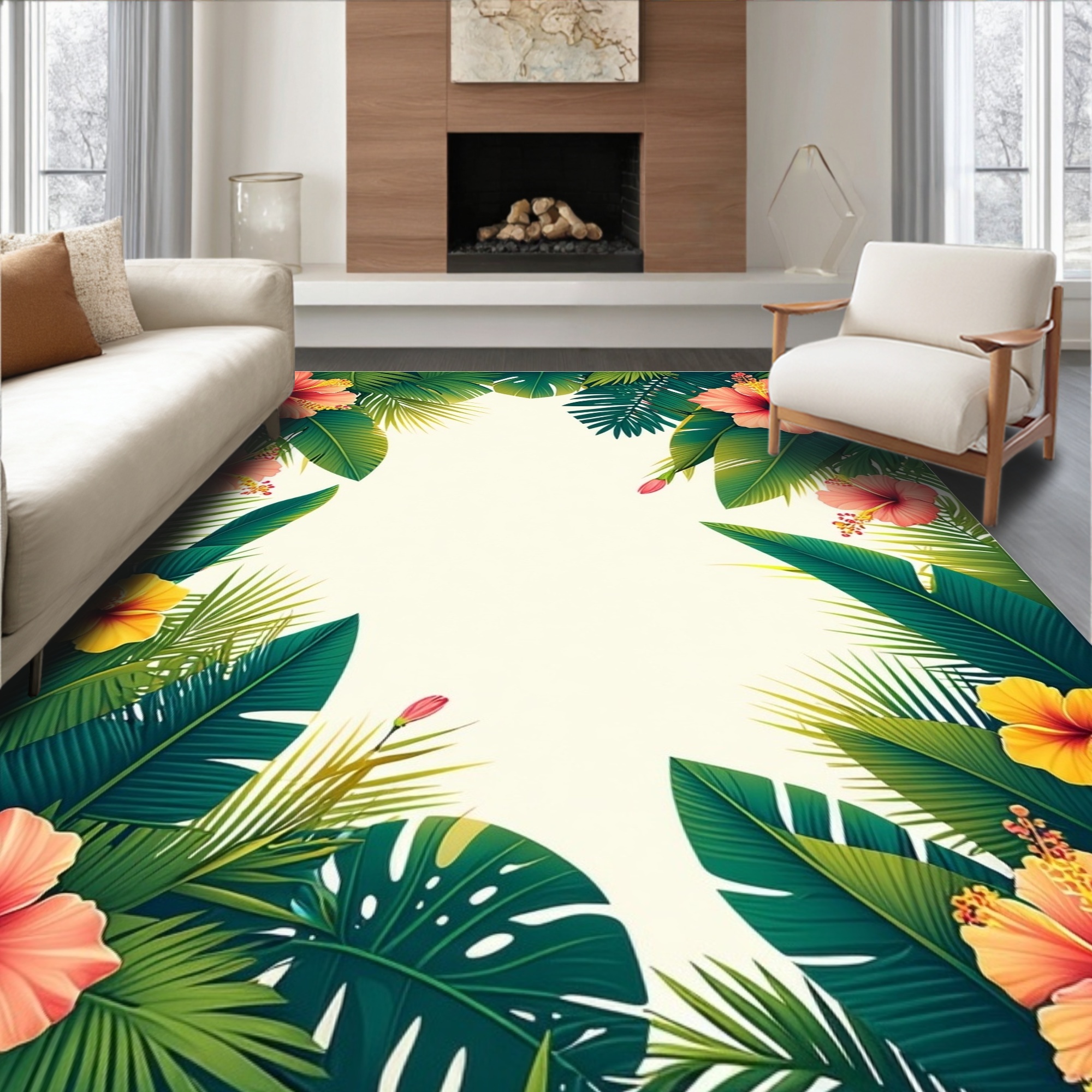 Hibiscus Rug Flatwoven High Traffic Area Rug, Tropical Botanica Interlocking Leaf ...
