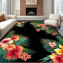 Flatwoven High Traffic Area Rug, Tropical Floral Print, Non Slip, Stain Resistant, Washable Area Rugs for Living Room, Bedroom(Red, 4X6)