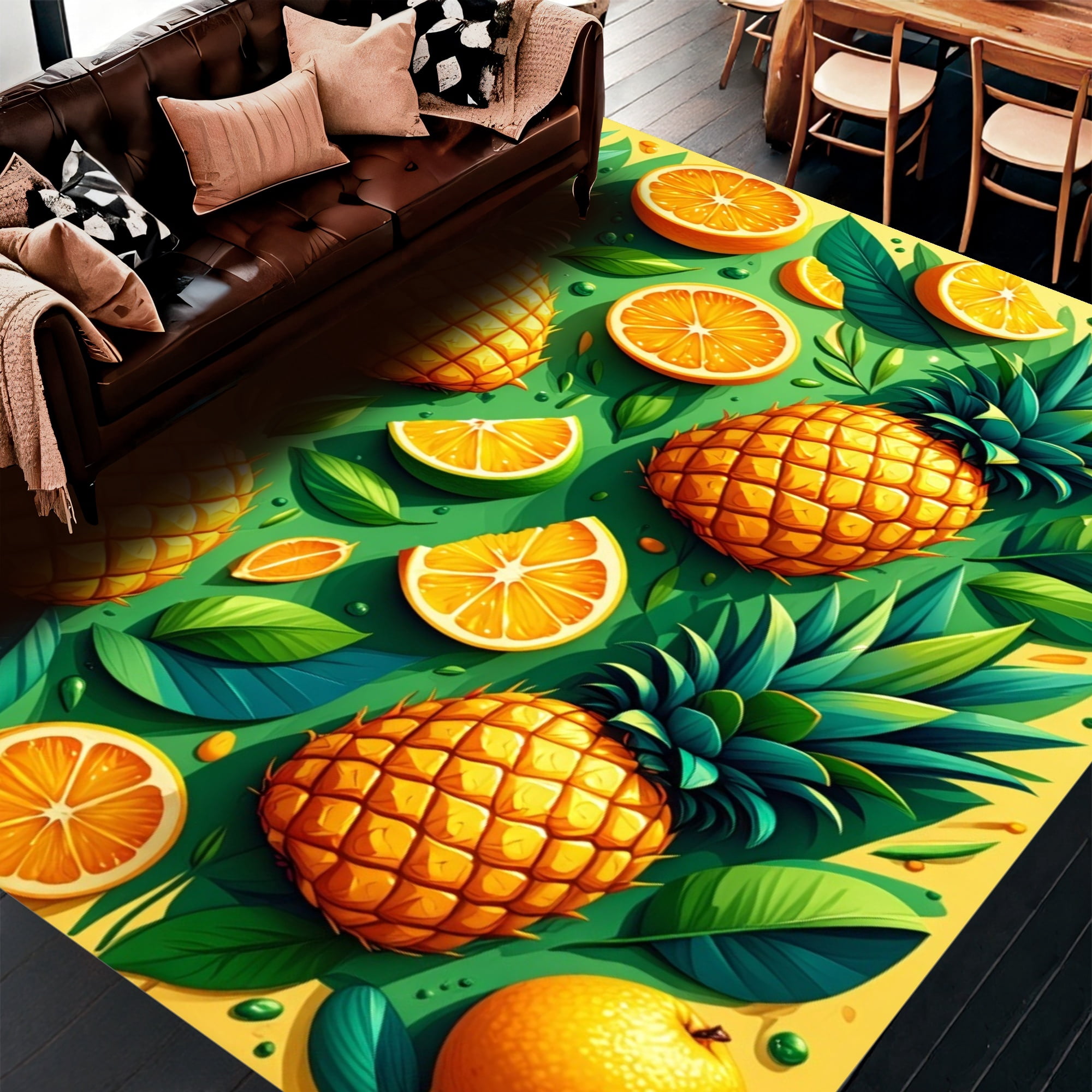 Flatwoven High Traffic Area Rug, Tropical Fruit Medley Illustration ...