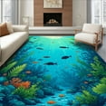 thumbnail image 1 of Flatwoven High Traffic Area Rug, Tropical Marine Life Silhouettes with Layered Leafy Foliage and Water Ripples, Non Slip, Stain Resistant, Washable Area Rugs for Living Room, Bedroom(Blue, 5X7), 1 of 8