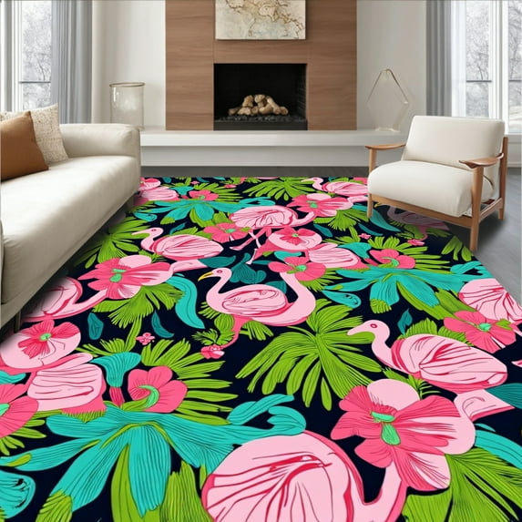 Flatwoven High Traffic Area Rug, Tropical Paradise Exotic Fauna, Non ...