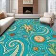 thumbnail image 1 of ODIKA 6'x9' Machine Washable Non-Slip Area Rug, Tropical Tortoise Amid Ocean Waves and Seashells High Traffic Rug, Blue, 290087, 1 of 7