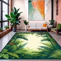 Flatwoven High Traffic Area Rug, Tropical Rainforest Botanical Nature Inspired Decorative Accent, Non Slip, Stain Resistant, Washable Area Rugs for Living Room, Bedroom(Green, 4X6)