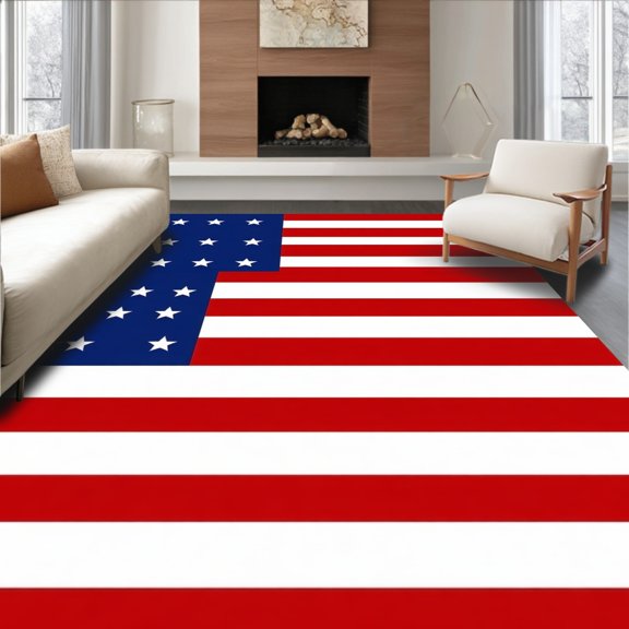 Flatwoven High Traffic Area Rug, USA Flag Inspired Mat Red White Blue Entrance Rug, Non Slip, Stain Resistant, Washable Area Rugs for Living Room, Bedroom(Red, 2X3)