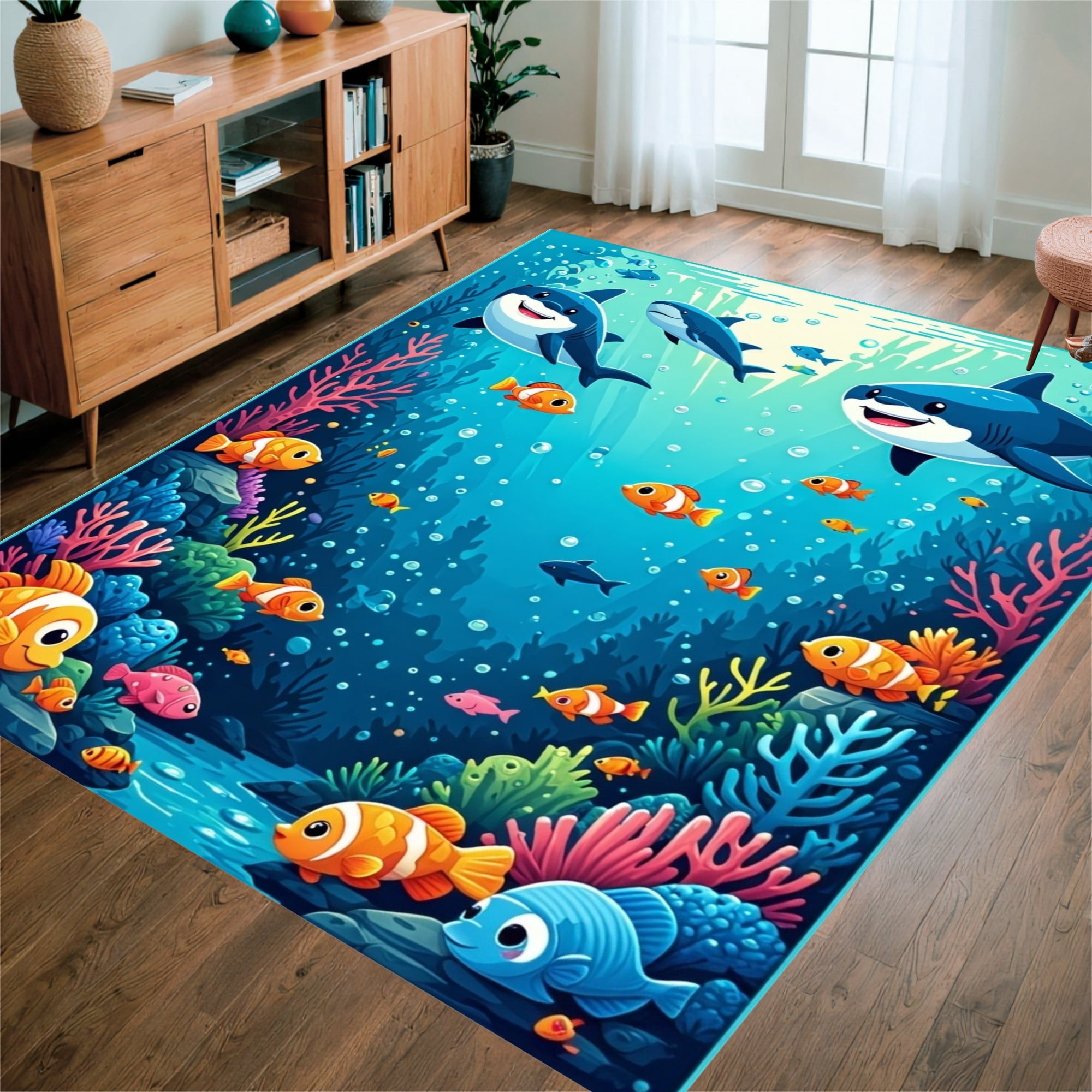Aquatic Rug ODIKA 3'x5' Machine Washable Non-Slip Area Rug, Underwater Adventure ...