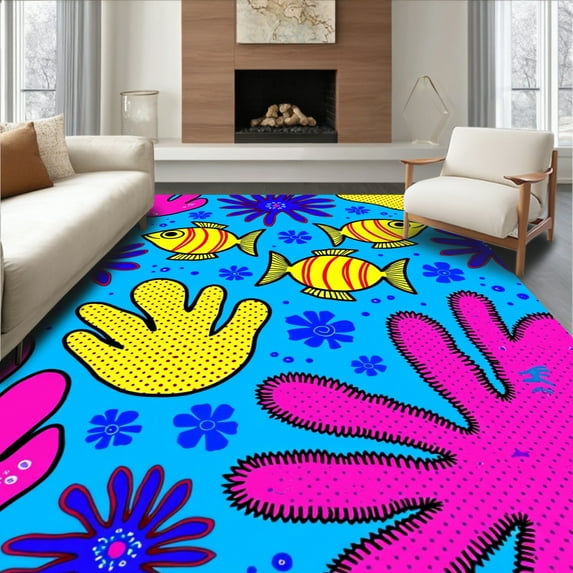 Flatwoven High Traffic Area Rug, Underwater Paradise Tropical Fish, Non ...