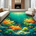 thumbnail image 1 of ODIKA 4'x6' Machine Washable Non-Slip Area Rug, Underwater Sea Life Featuring Playful Fish and Seaweed High Traffic Rug, Teal, 140507, 1 of 7