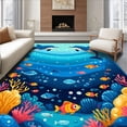 thumbnail image 1 of ODIKA 5'x7' Machine Washable Non-Slip Area Rug, Underwater Wonders Round Bright Ocean Animal Floor High Traffic Rug, Blue, 85280, 1 of 7