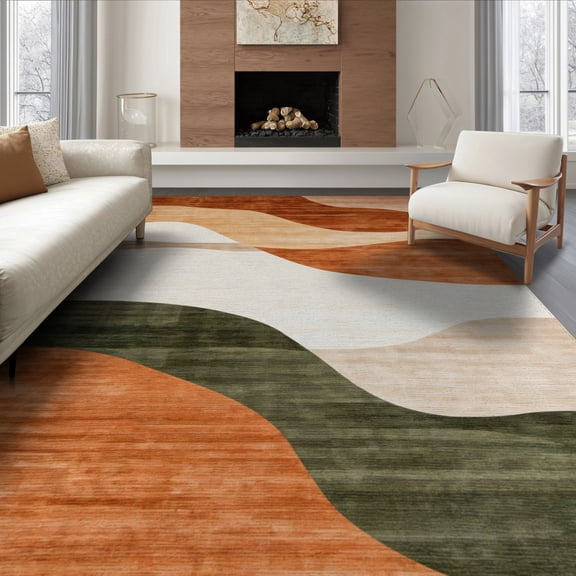 ODIKA 8'x10' Unique Artistic with Abstract and Cool Vibe Washable Area Rug for Dining Room, Large Office, Lounge, Non-Slip Chair-Friendly Mat