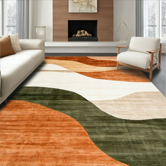 ODIKA 8'x10' Machine Washable Non-Slip Area Rug, Unique Artistic with Abstract and Cool Vibe High Traffic Rug, Brown, 86757