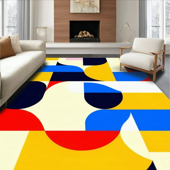 ODIKA 4'x6' Machine Washable Non-Slip Area Rug, Unique Christifer Inspired Abstract with Geometric Flair High Traffic Rug, Blue, 170911