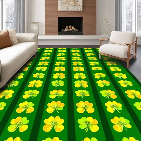 ODIKA 4'x6' Machine Washable Non-Slip Area Rug, Unique Eclectic Motif High Traffic Rug, Green, 16450