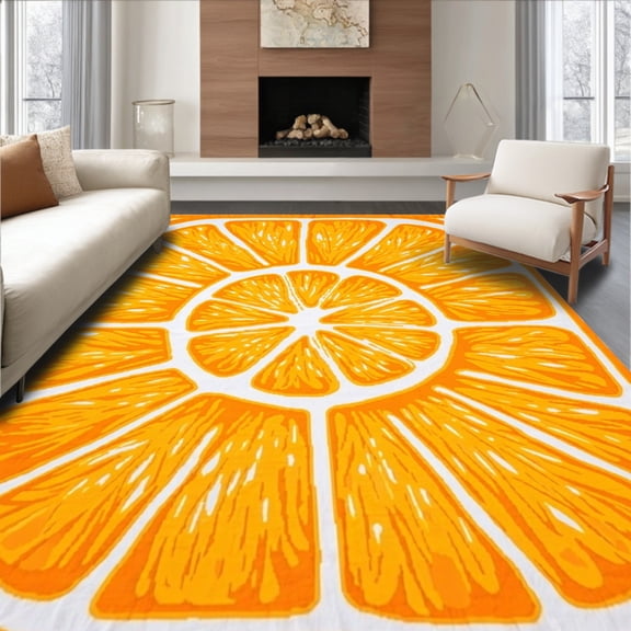 Flatwoven High Traffic Area Rug, Unique Fruit Slice Non Slip Absorbent Door, Non Slip, Stain Resistant, Washable Area Rugs for Living Room, Bedroom(Orange, 3X5)