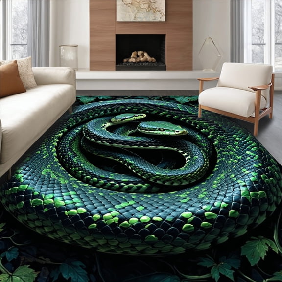 ODIKA 6'x9' Machine Washable Non-Slip Area Rug, Unique Snake Design High Traffic Rug, Green, 2386