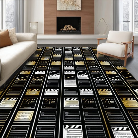 Flatwoven High Traffic Area Rug, Your VIP Ticket to Comfort Home Theater Welcome Mat Rug, Non Slip, Stain Resistant, Washable Area Rugs for Living Room, Bedroom(Black, 2X3)