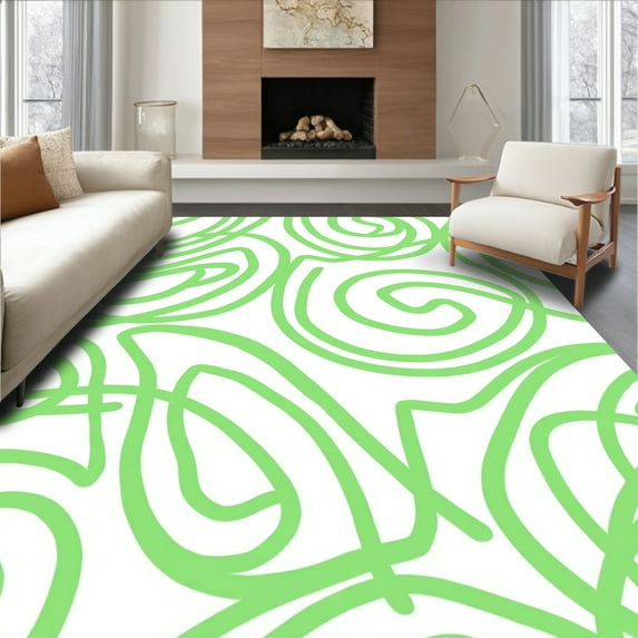 ODIKA 2'x3' Machine Washable Non-Slip Area Rug, Verdant Aura Swirl Abstract High Traffic Rug, Green, 393653