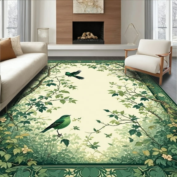 Photo inspiration: Fresh Look at Flatwoven High Traffic Area Rug Verdant Aviary Whimsical Bird Motif