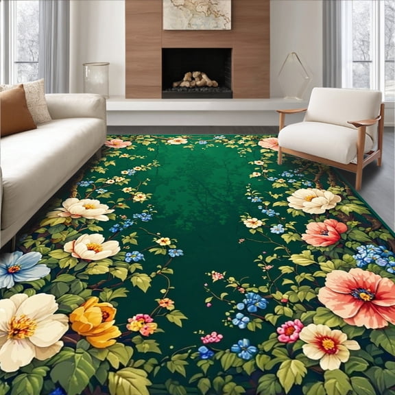 Flatwoven High Traffic Area Rug, Verdant Bloom Artisanal Handcrafted Collection, Non Slip, Stain Resistant, Washable Area Rugs for Living Room, Bedroom(Green, 4X6)