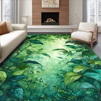 Flatwoven High Traffic Area Rug, Verdant Canopy Bath Emerald Leaves Floor Botanical Accent, Non Slip, Stain Resistant, Washable Area Rugs for Living Room, Bedroom(Green, 4X6)
