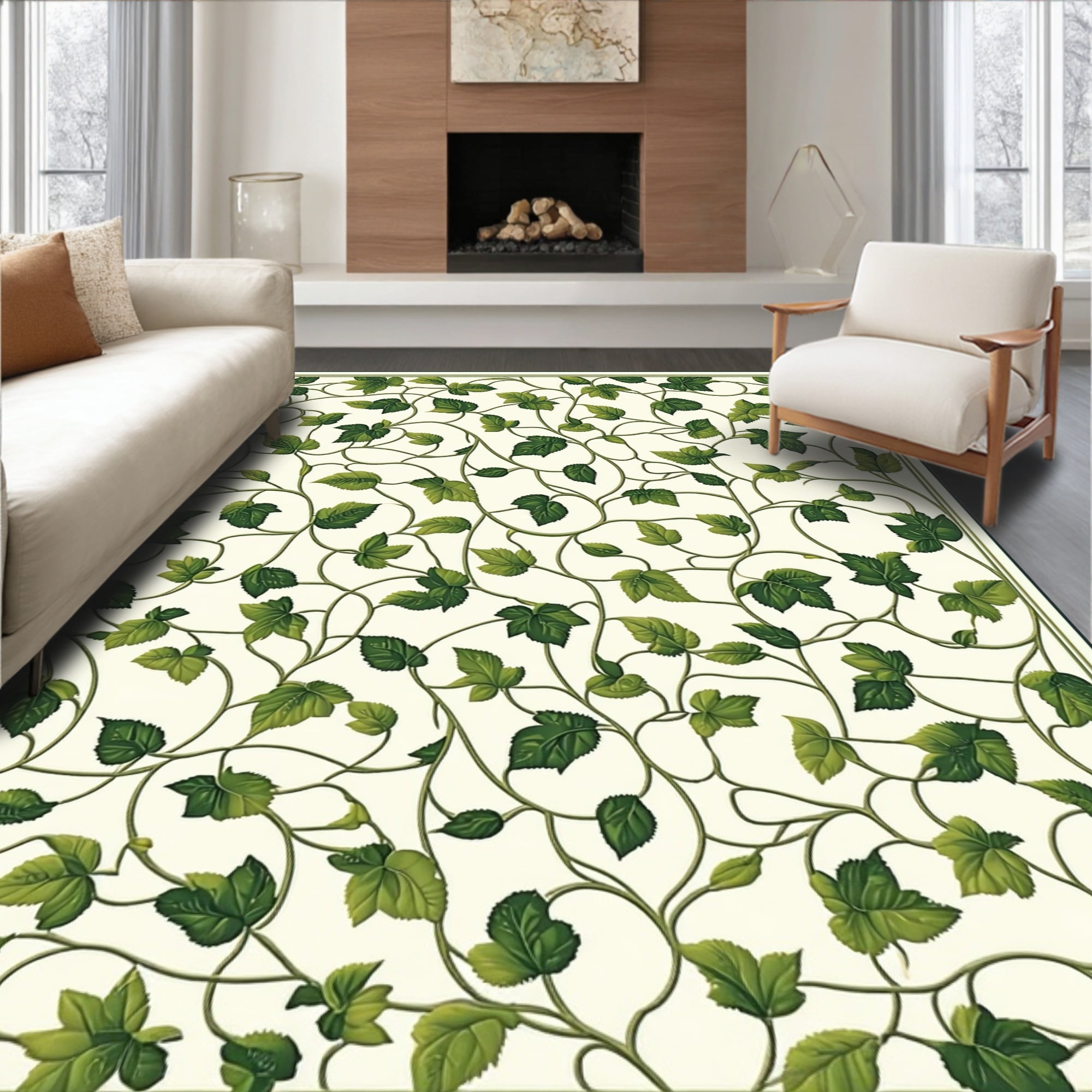 Flatwoven High Traffic Area Rug, Verdant Vine Botanical Patterned Floor ...