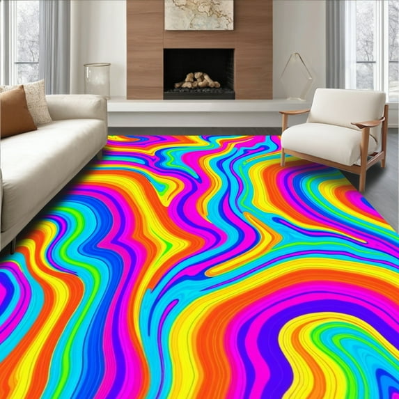 ODIKA 5'x7' Machine Washable Non-Slip Area Rug, Vibrant Arcane Whirl Surface Design High Traffic Rug, Pink, 392937