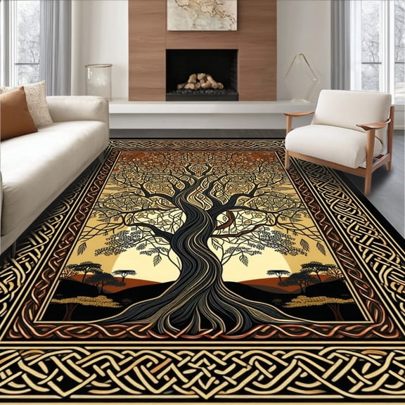 ODIKA 8'x10' Machine Washable Non-Slip Area Rug, Vibrant Celtic High Traffic Rug, Brown, 33747