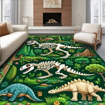 Flatwoven High Traffic Area Rug, Vibrant Colorful Jurassic Theme, Non Slip, Stain Resistant, Washable Area Rugs for Living Room, Bedroom(Green, 4X6)